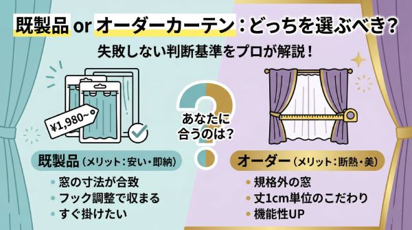 既製のカーテンが良いか、オーダーカーテンが良いかの比較図