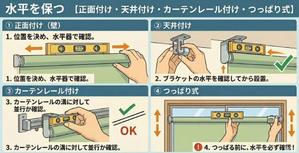 ロールスクリーンを設置する方法で水平を確認する