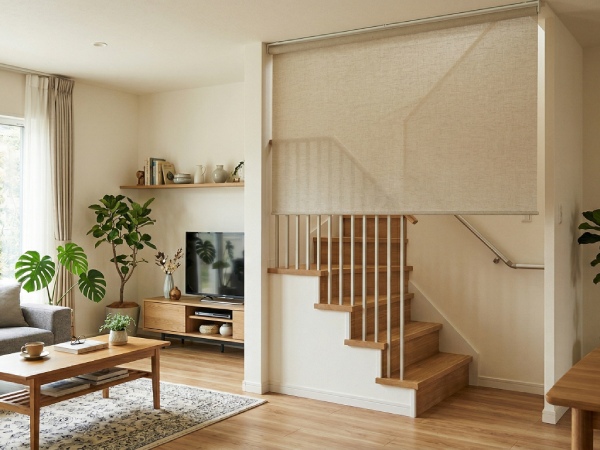 つっぱり式ロールスクリーンを階段の冷気対策として使っている家