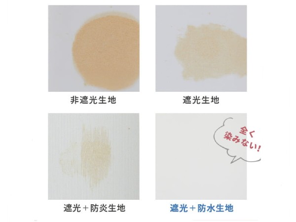 ロールスクリーンに醤油をこぼした時の汚れの落ち具合