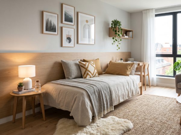 一人暮らしの女性の部屋に合う北欧インテリアとベッド