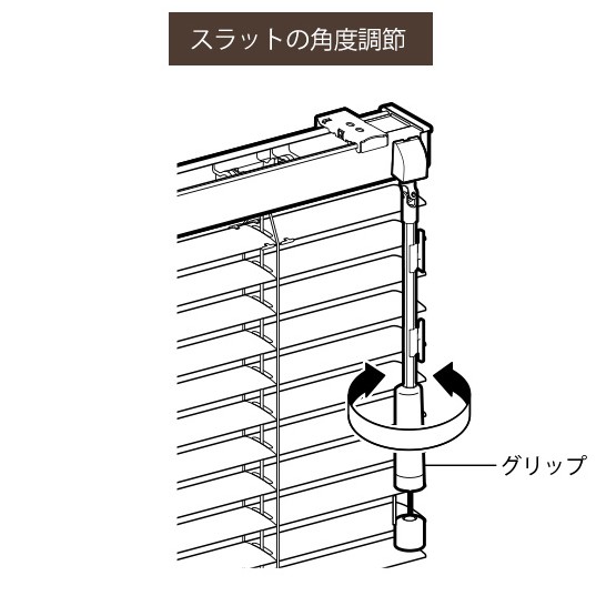 ワンポール式のブラインドのスラットの角度調節方法