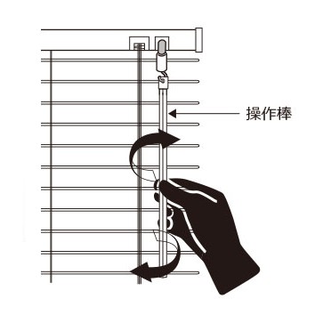 ブラインドのポール式のスラット向きの調節方法