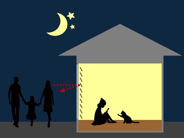 夜は室内側に羽根を傾けると光が漏れにくい