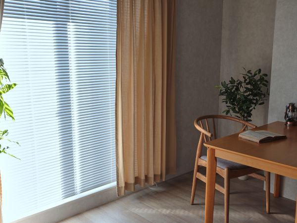 ブラインドとカーテンを併用している
