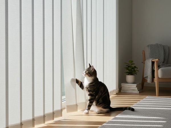 猫とバーチカルブラインド